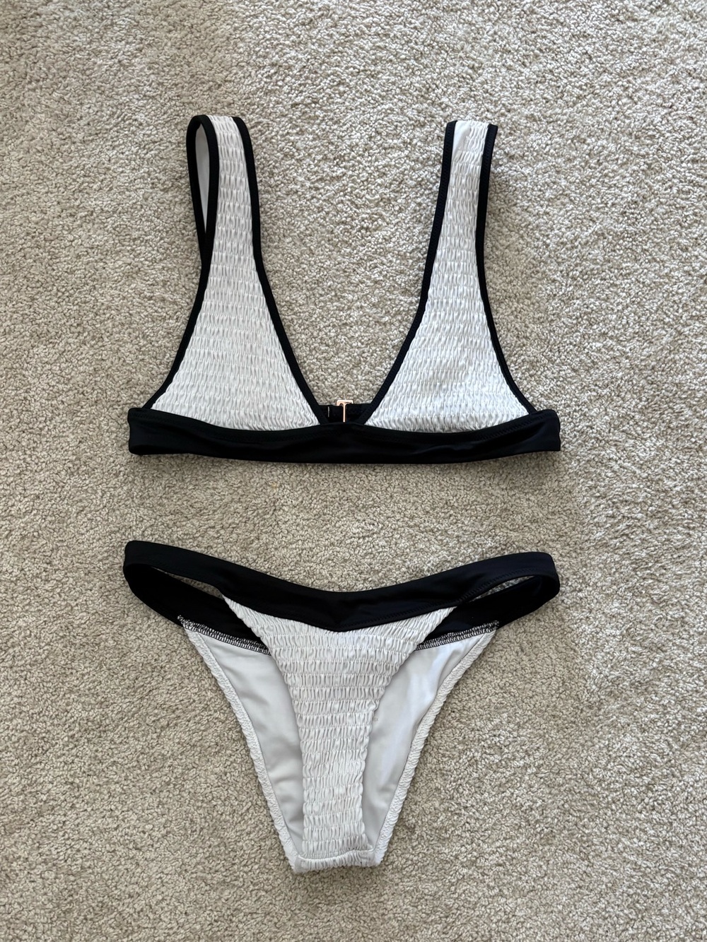Tori Praver White & Black Smocked Bikini Set | Size Small